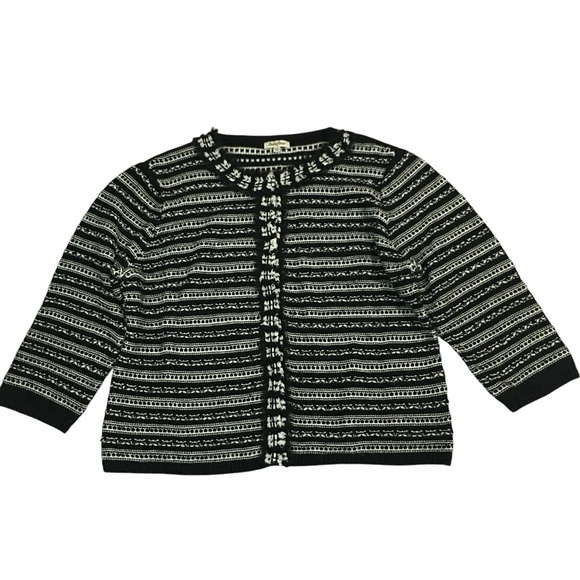 BELLEFLEUR Chiffon Trim Knit Striped Snap Down Cardigan Sweater - Women’s XL - Picture 7 of 14